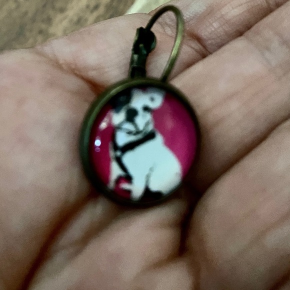 3/$28 Dog, Cute & dainty Boston Terrier and hot pink round earrings, new - Picture 3 of 7